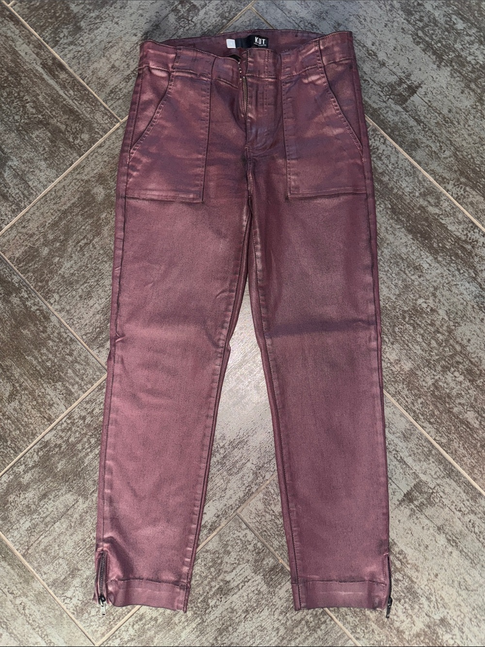 Kut From The Kloth Shimmery Plum Metallic Ankle Zip Crop Jeans